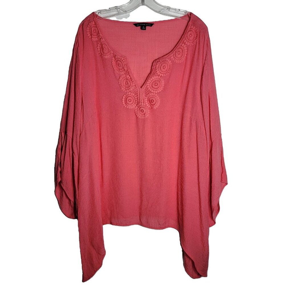 Zac & Rachel‎ Pink Top Plus Size 3X Flowy Lightweight Slit Sleeve Boho Peasant